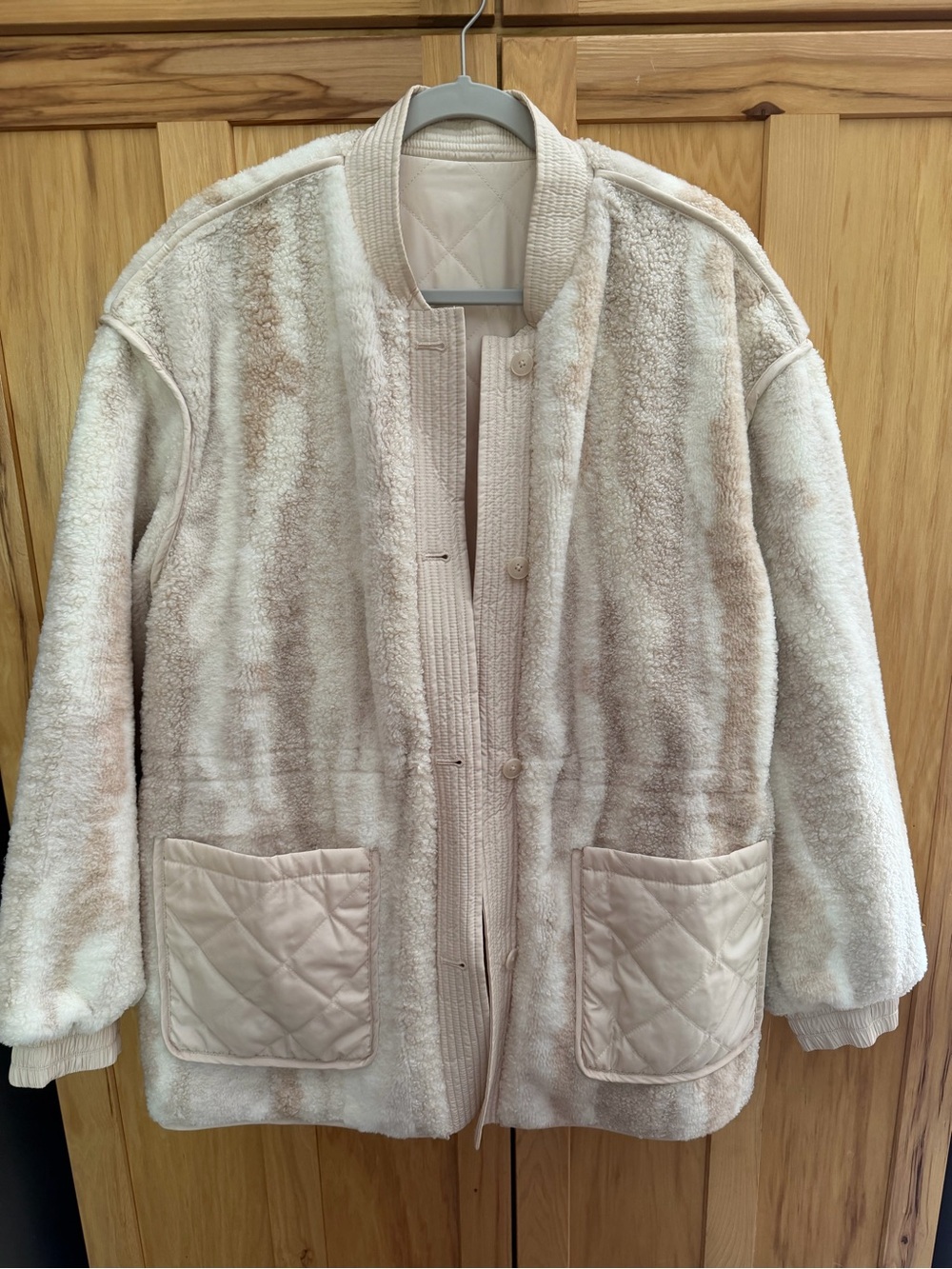 Womens Cream Sherpa Jacket with Quilted Pockets